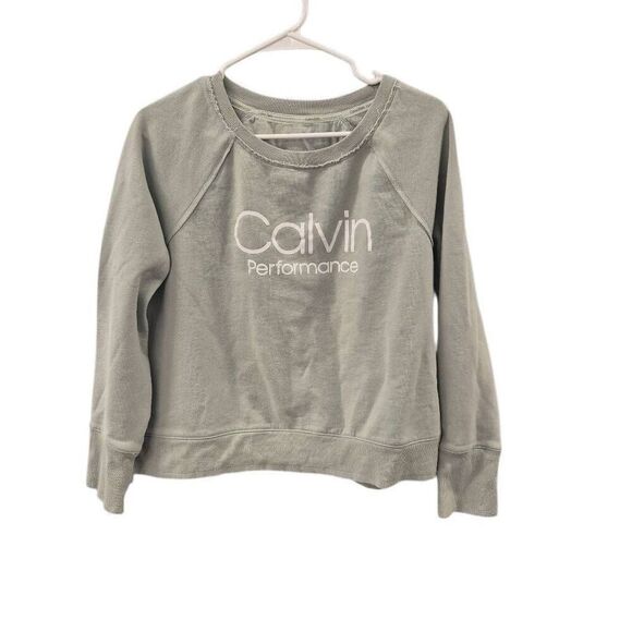 Calvin Klein Performance Women's Sage Green Cotton/Poly Oversized Distressed Swe - Picture 2 of 8